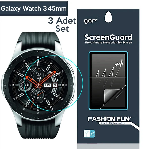 Gor Sm Galaxy Watch 3 45mm Darbe Emici Ekran Koruyucu 3 Adet Set-(5775)