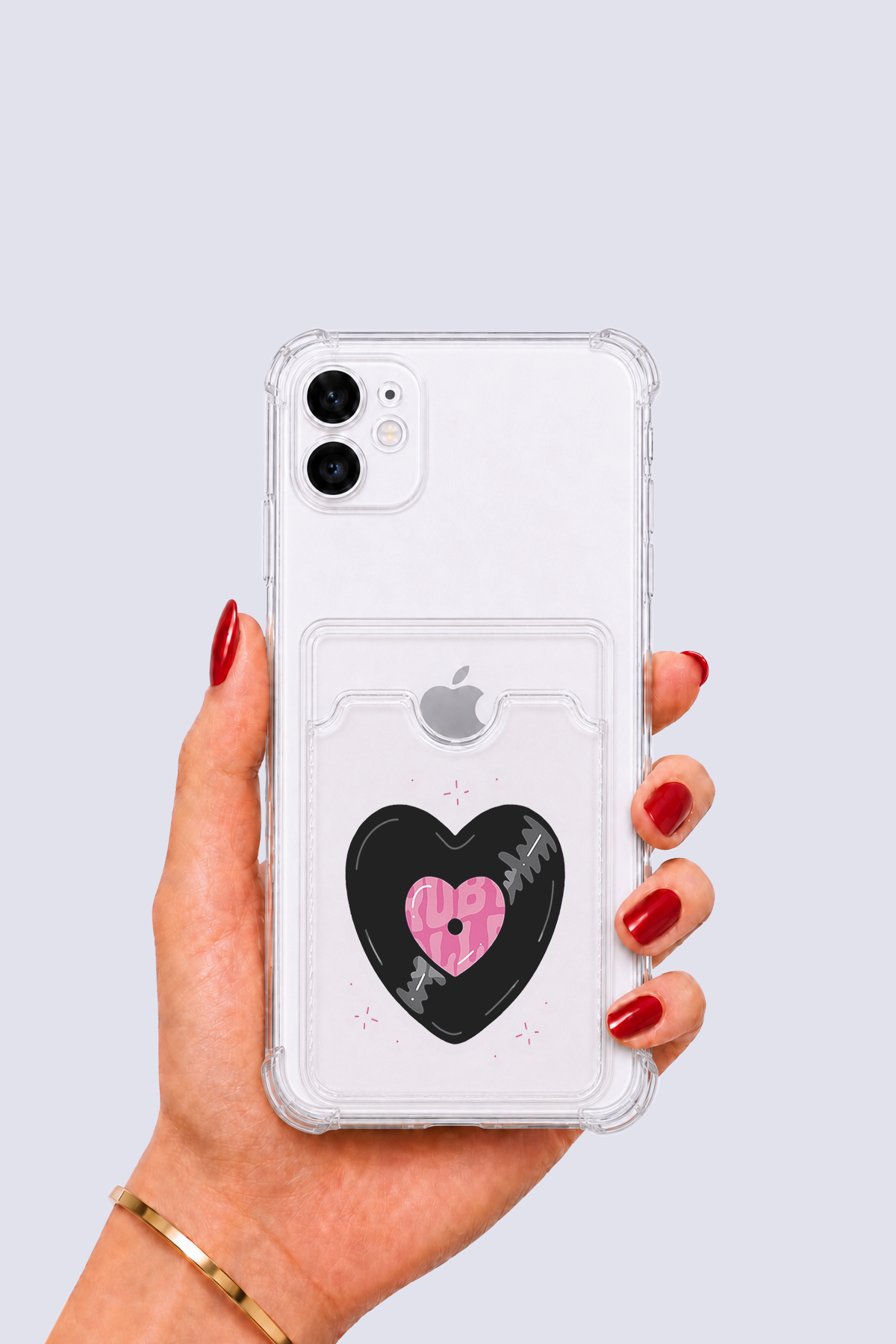 iPhone 12 Kartlıklı Vinly Desenli Kılıf