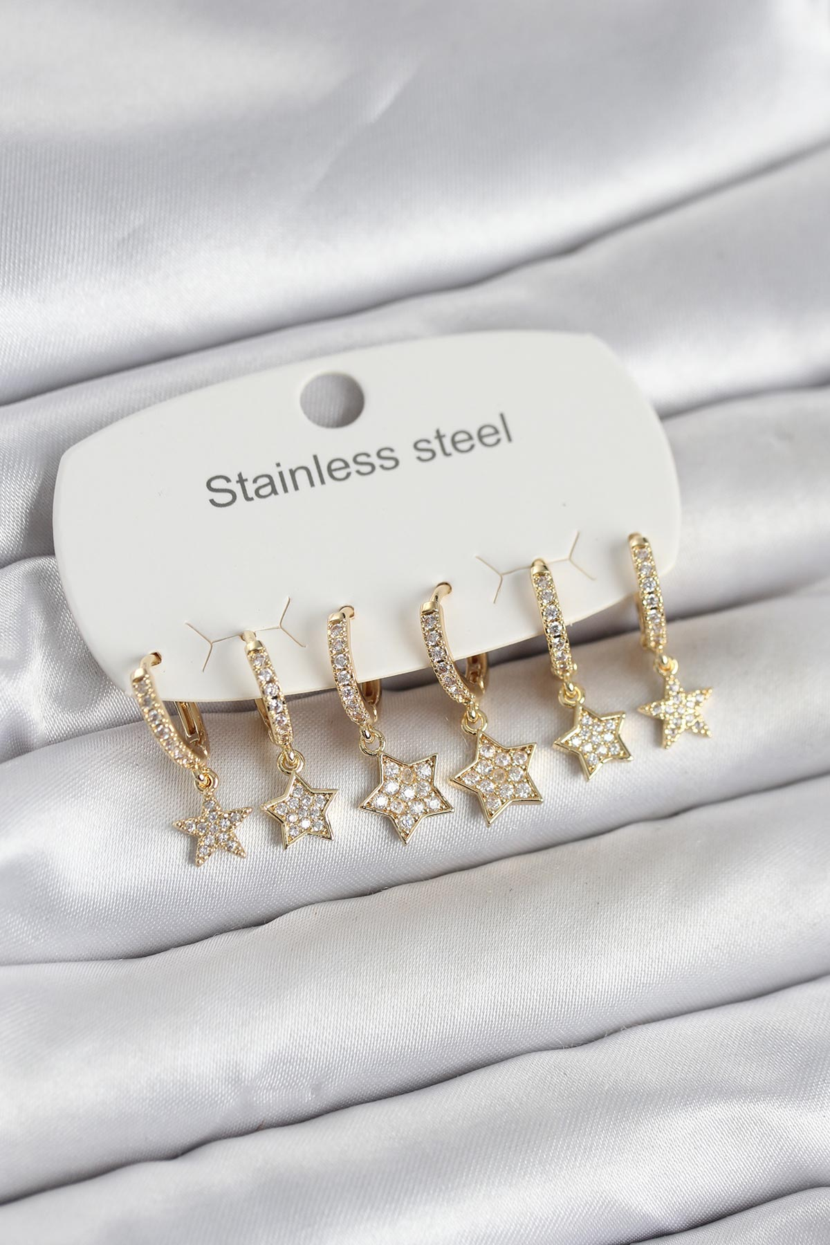 316L Çelik Gold Renk 6’lı Set Yıldız Model Kadın Küpe 5886