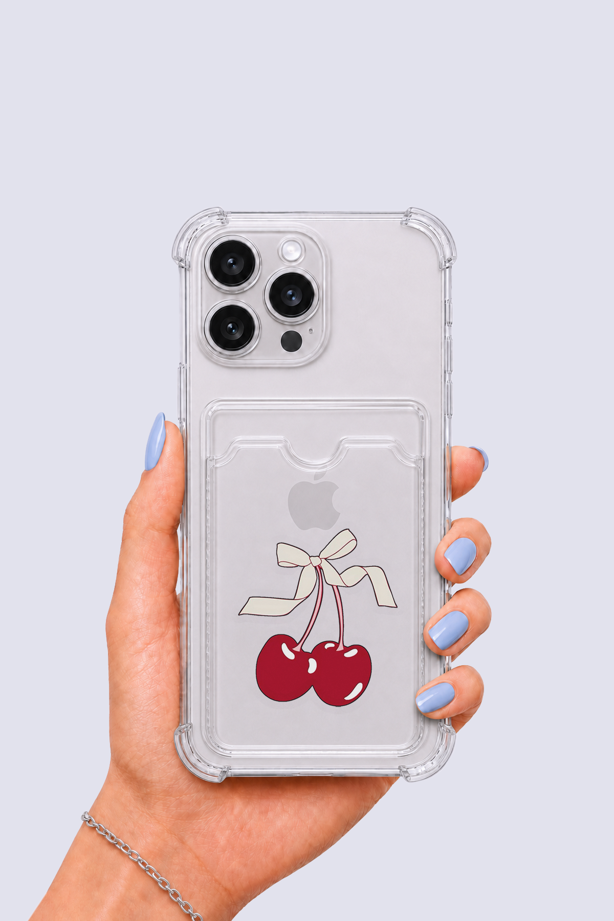 iPhone 13 Pro Max Kartlıklı Kiraz Desenli Kılıf