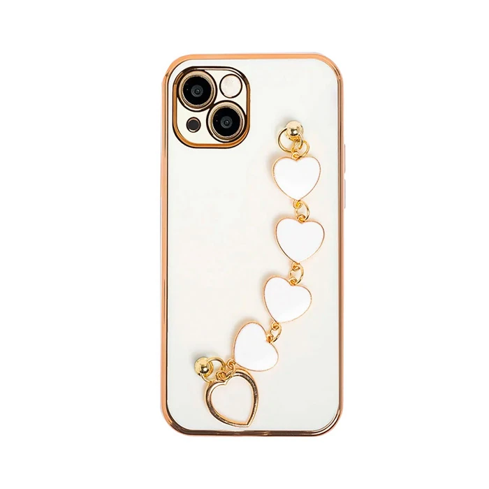 Ally iPhone 13 Mini 5.4inç Kılıf Kalp Bileklik Tutuculu Lüx Silikon Askılı Kılıf-(5775)