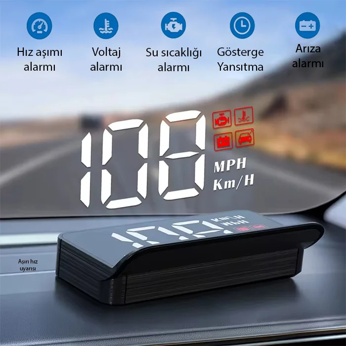 ALLY M3 HUD OBD2 Head-Up Display Dijital Hız Göstergesi E-OBD ve GPS Destekli OBD Arayüzlü – Alarmlı Ön Cam Ekran Projektör-(5775)