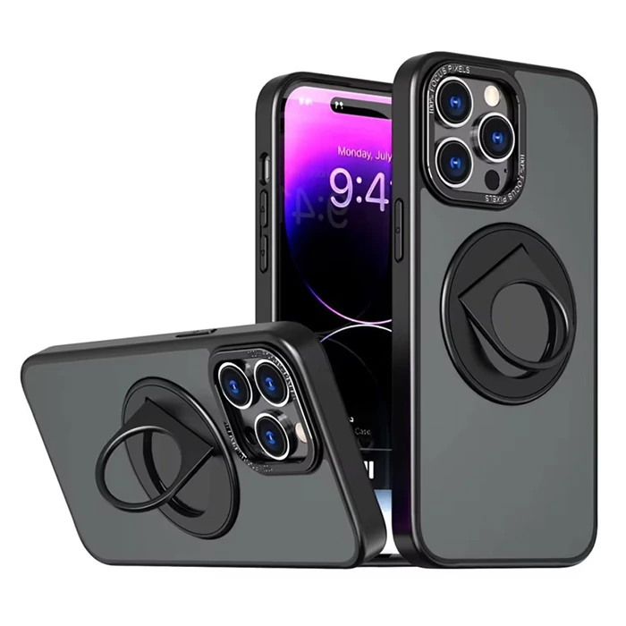 ALLY iPhone 15 Pro Max İçin Magsafe Uyumlu Yüzük Standlı Manyetik Silikon Kılıf-(5775)
