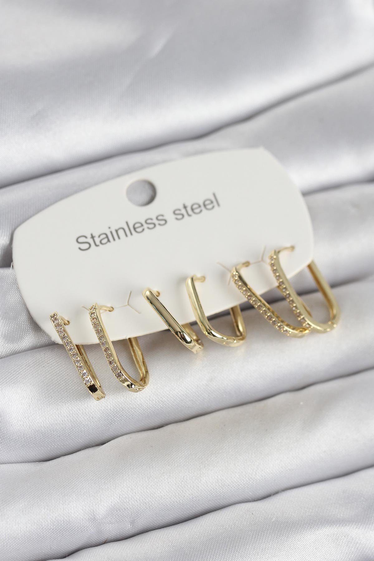 316L Çelik Gold Renk 6’lı Set Geometrik Model Kadın Küpe 5886