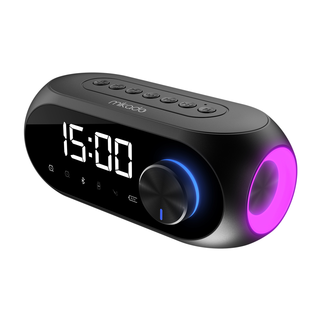 MIKADO MD-W7 Siyah 5W FM Radyo USB AUX Bluetooth Kablosuz Taşınabilir 1200mAh Batarya Alarmlı Saat Derece ve Speaker(1923)