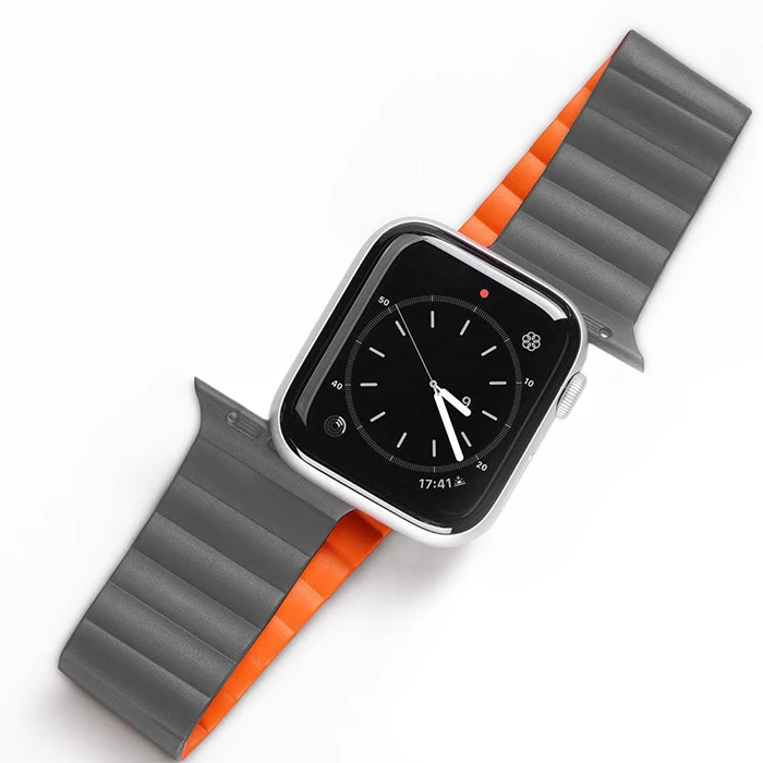 DUX DUCIS Apple Watch 42/44/45MM için Manyetik Zincir Versiyon PU Deri Kayış Kordon-(5775)