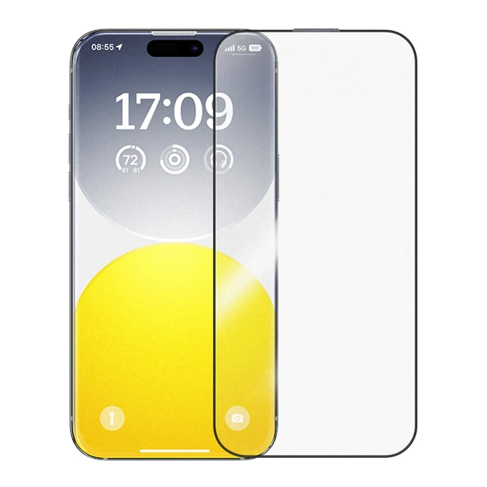 Baseus Crystalline iPhone 15 için Parlama Önleyici Tempered Cam Ekran Koruyucu-(5775)