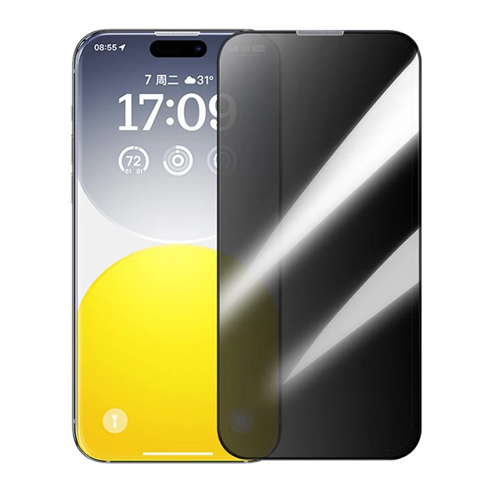 Baseus iPhone 15 Plus Privacy Hayalet Full Koruma Tempered Cam Ekran Koruyucu-(5775)