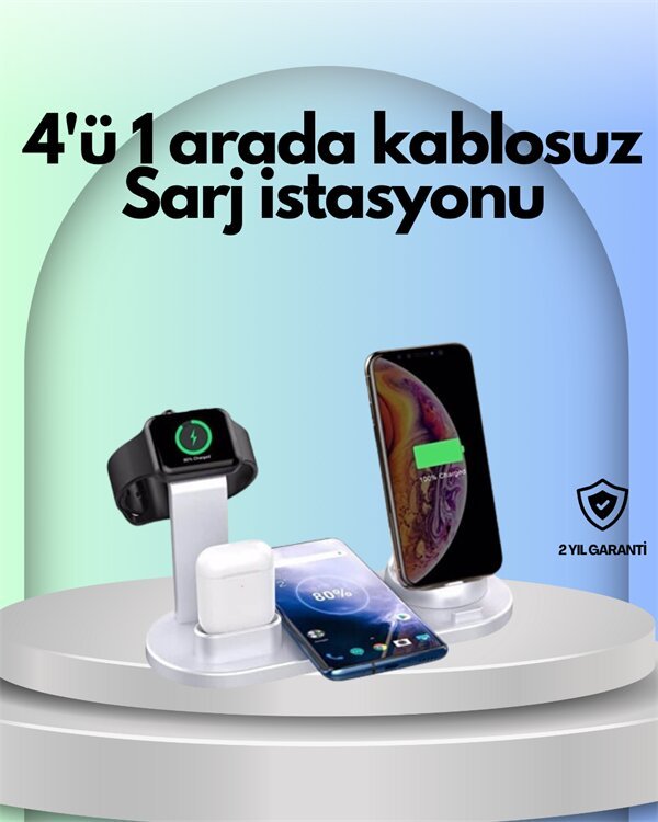 iPhone Apple Watch ve AirPods ile Uyumlu 4’ü 1 Arada Şarj Ünitesi – Tüm Apple Cihazları Tek Noktada